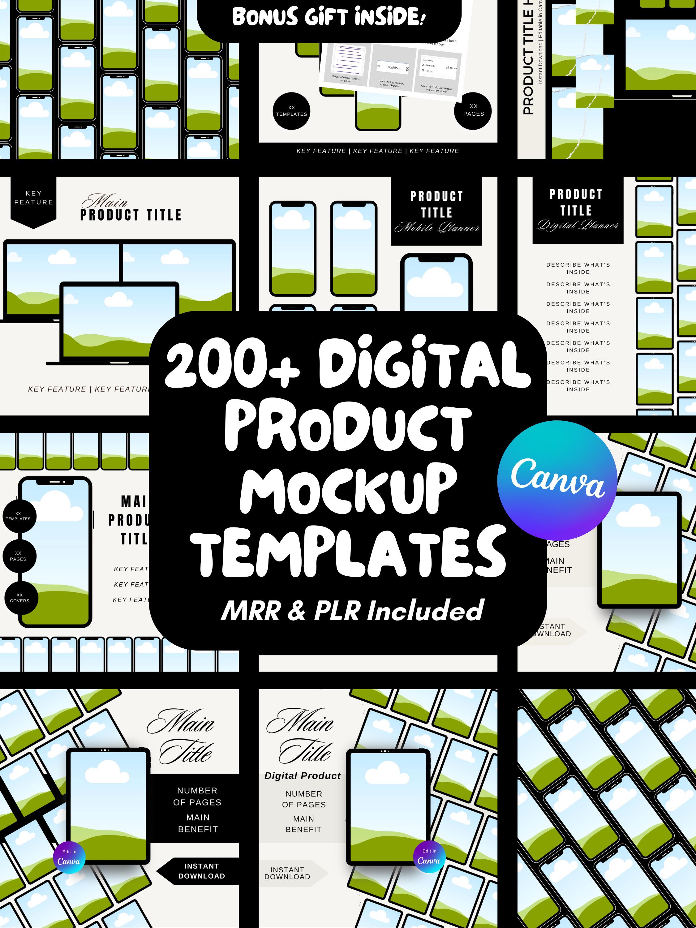 200+ Digital Product Mockup Templates With MRR PLR, Personalize Canva