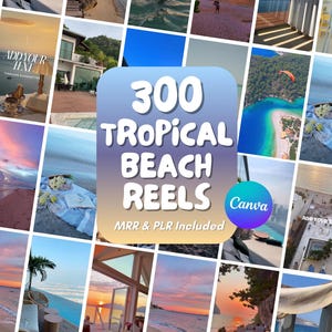 Tropical Beach Reels Bundle, Faceless Editable Canva Templates, Done-For-You Ocean Waves Video Content with PLR & MRR Master Resell Rights