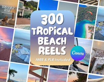 Tropical Beach Reels Bundle, Faceless Editable Canva Templates, Done-For-You Ocean Waves Video Content with PLR & MRR Master Resell Rights