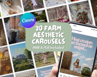 Viral Pastel Aesthetic Instagram Carousel Templates, Farmhouse Aesthetic & Cottagecore, MRR PLR SMM Kit, Digital Products, Edit in Canva