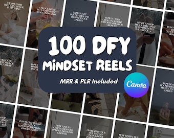 100 Done-For-You Aesthetic Mindset Reels, Editable Canva Templates for Instagram TikTok, MRR & PLR Motivational Content Pack for Coaches SMM