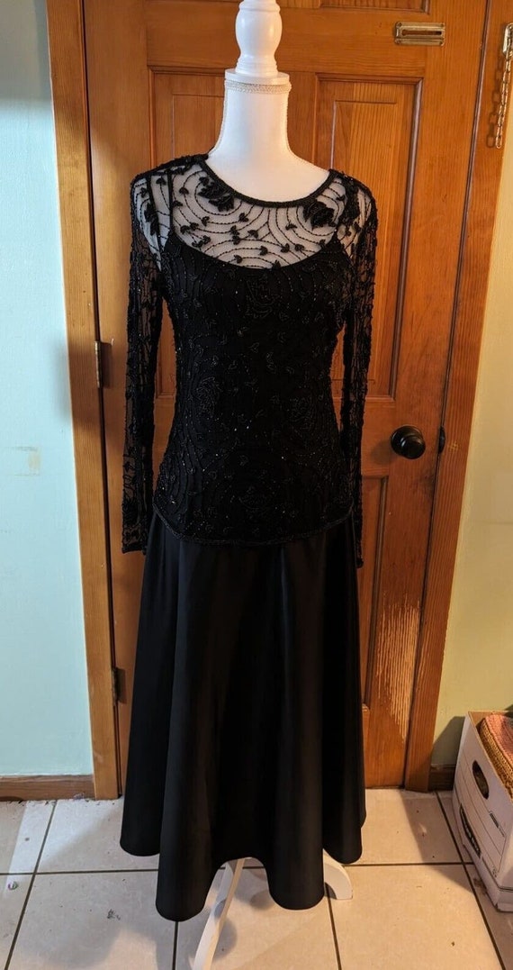 Vintage Stenay Gown Size 8 Black Dress Beaded Over