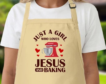 Just A Girl Who Loves Jesus And Baking Apron, Kitchen Apron, Unique Baker Gifts, Baking Is My Therapy, Pastry Chef Gifts, Christian Gift