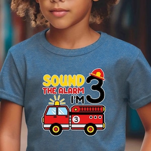Firefighter Tshirt Kids Birthday Shirts Custom Birthday Sound the Alarm I'm 3 Tee Fire Department  Birthday Boy Shirt 3rd Birthday