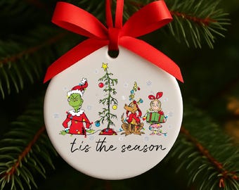 Christmas Grinch Ornament Gift Theme Holiday Decor Merry Grinchmas  Festive Christmas Family Tree Ornament Gift “Tis the Season”