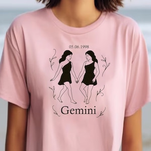 Custom Gemini Shirt Gemini Birthday Gifts Personalized Birthday Date Zodiac Shirt Astrology Lover Gifts Unisex Gemini Tshirt Zodiac Gifts