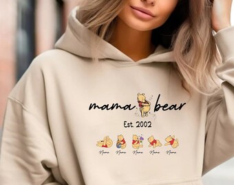 Personalized Mama Bear Hoodie, Mom Gift From Kids, Birthday Gift Wife, Mama Hoodie, Personalized Mother, Mama Bear Hoodie, Winnie The Pooh