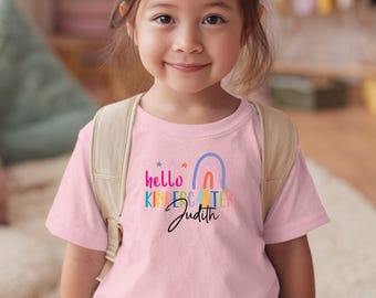 Custom Kindergarten Rainbow First Day Of School Shirt Back to School Gift Hello Kindergarten All Grade Levels Available Welcome Back School