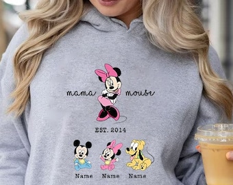 Mama Hoodie Custom Name Gifts Personalized Date Disneyland Hoodie Grandma Hoodie Mothers Day Gift Minnie Mouse Custom Children and Pet Name
