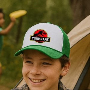 Custom Name Jurassic Park Trucker Hat Dinosaur Hat Personalized Jurassic Theme Birthday Party Merch School Gifts Jurassic Lover Family Hat