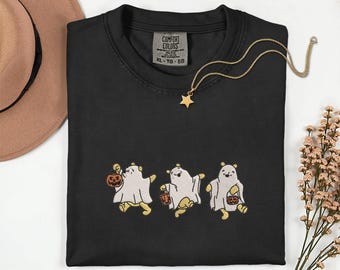 Disney Winnie The Pooh Halloween Embroidery Shirt Pooh Bear Comfort Colors Shirt Halloween Disney Trip Spooky Embroidered Ghost Shirt