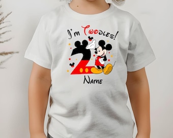 Camiseta personalizada de Mickey Mouse "Soy Twodles", cumpleaños de Disney, regalo de cumpleaños personalizado, regalo de cumpleaños para niños, segundo cumpleaños, fiesta de Mickey Mouse