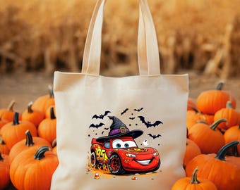 Disney Cars Halloween Tote Bag Kids Halloween Candy Bags Toddler Gift Disney Cartoon Shoulder Bag Spooky Season Car Tote Bag Customized Tote