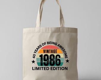 40th Birthday Tote Bag Personalized Year Birthday Tote Bag 40 and Fabulous Vintage 1986 Limited Edition Tote Birthday Bag Custom Birthday