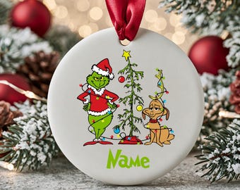 Custom Christmas Grinch Ornaments Ceramic Christmas Ornament Grinch Dog Max Christmas Tree Ornament Funny Grinch Gifts Ornament Holiday Gift
