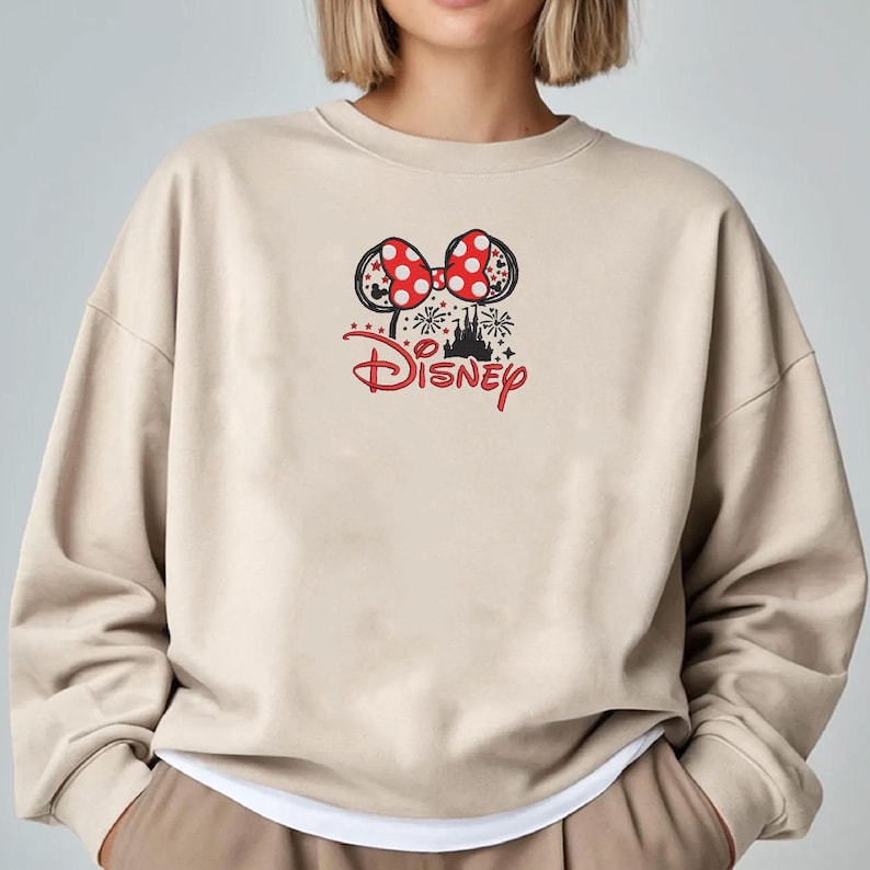 Minnie Ears Disney Embroidery Sweatshirt Disney Vacation Embroidered Crewneck Sweatshirt Minnie Mouse Embroidered Sweater Disney Sweatshirts image 1