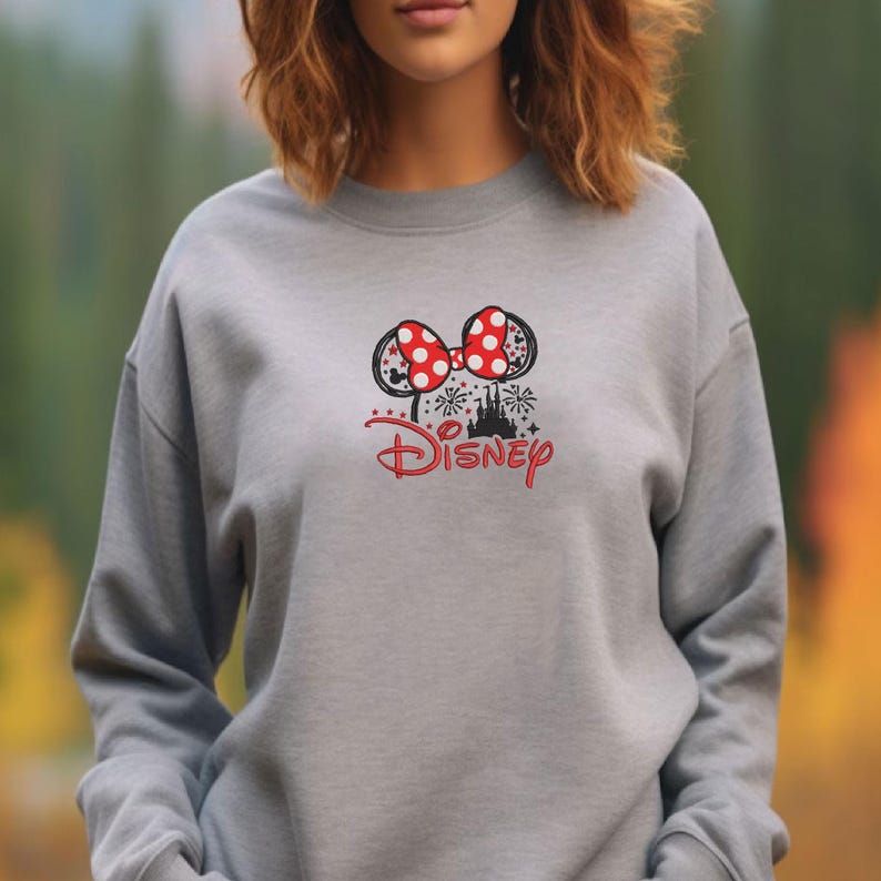 Minnie Ears Disney Embroidery Sweatshirt Disney Vacation Embroidered Crewneck Sweatshirt Minnie Mouse Embroidered Sweater Disney Sweatshirts image 5