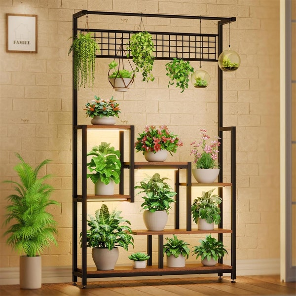 Tall Plant Stand Indoor with Grow Lights, 6 Tiered Metal Plant Stand for Indoor Plants Multiple, Large Plant Shelf Display Rack, Square