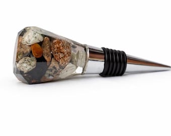Resin Wine Bottle Stopper with Natural Stones - Unique Bar Decor