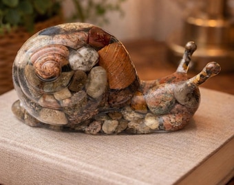 Lake Michigan Stone Snail Figurine, Coastal Decor, Beach House Art, Stone Animal Sculpture