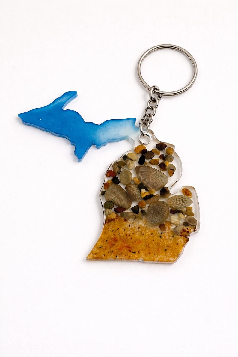 Sand Keychain Lake Michigan Rock & Sand Resin Keychain, Handmade Souvenir - Etsy