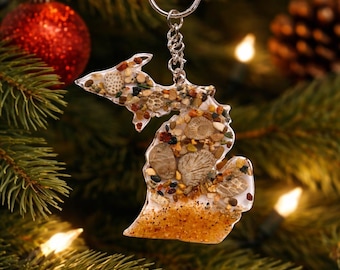Lake Michigan Rock & Sand Resin Keychain, Handmade Souvenir