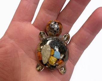 Mini Resin Turtle with Natural Stones – Coastal Beach Decor Art