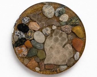 Michigan Shaped Petoskey Stone Coaster, Handmade Up North Decor