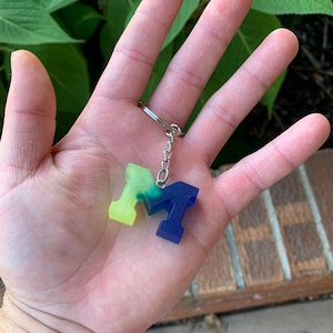 University of Michigan &quot;M&quot; Keychain / U of M Resin Keychain / Resin Party Favor /  Graduation Decor /  Michigan Wolverines / Michigan Decor