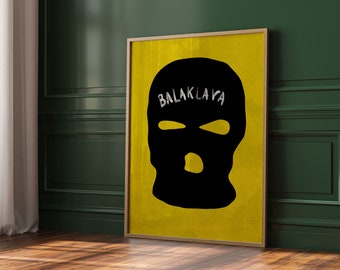 Aesthetic "Balaklava" Bright Yellow Pop Art Poster, Balaclava Wall Poster