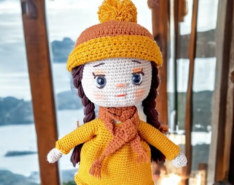 Handcrafted Amigurumi Doll with Braided Hair, Adorable Crochet Toy for Kids, Perfect Gift for Children, Soft Yarn Play Doll