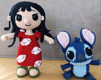 Handmade Lilo and Stitch Crochet Amigurumi Dolls, Movie Character Toys