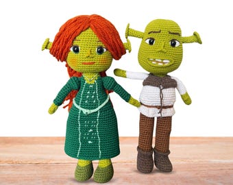 Crochet Shrek and Fiona Amigurumi Dolls, Handmade Fairytale Couple