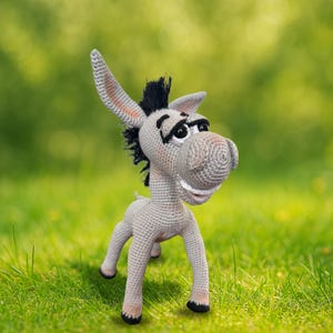 Handmade Crochet Donkey Toy Inspired by Shrek Movie Character, Amigurumi Plush Animal Gift for Kids, Funny Stuffed Donkey Doll