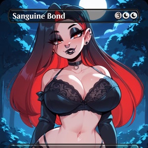 Sexy Vampire Goth Elf Girl Sanguine Bond Encantamento - MTG PROXY Anime Waifu