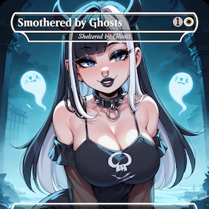 Soffocato dai fantasmi (Rifugiato dai fantasmi) Incantesimo - Ragazza Goth Sexy - MTG PROXY Anime Waifu