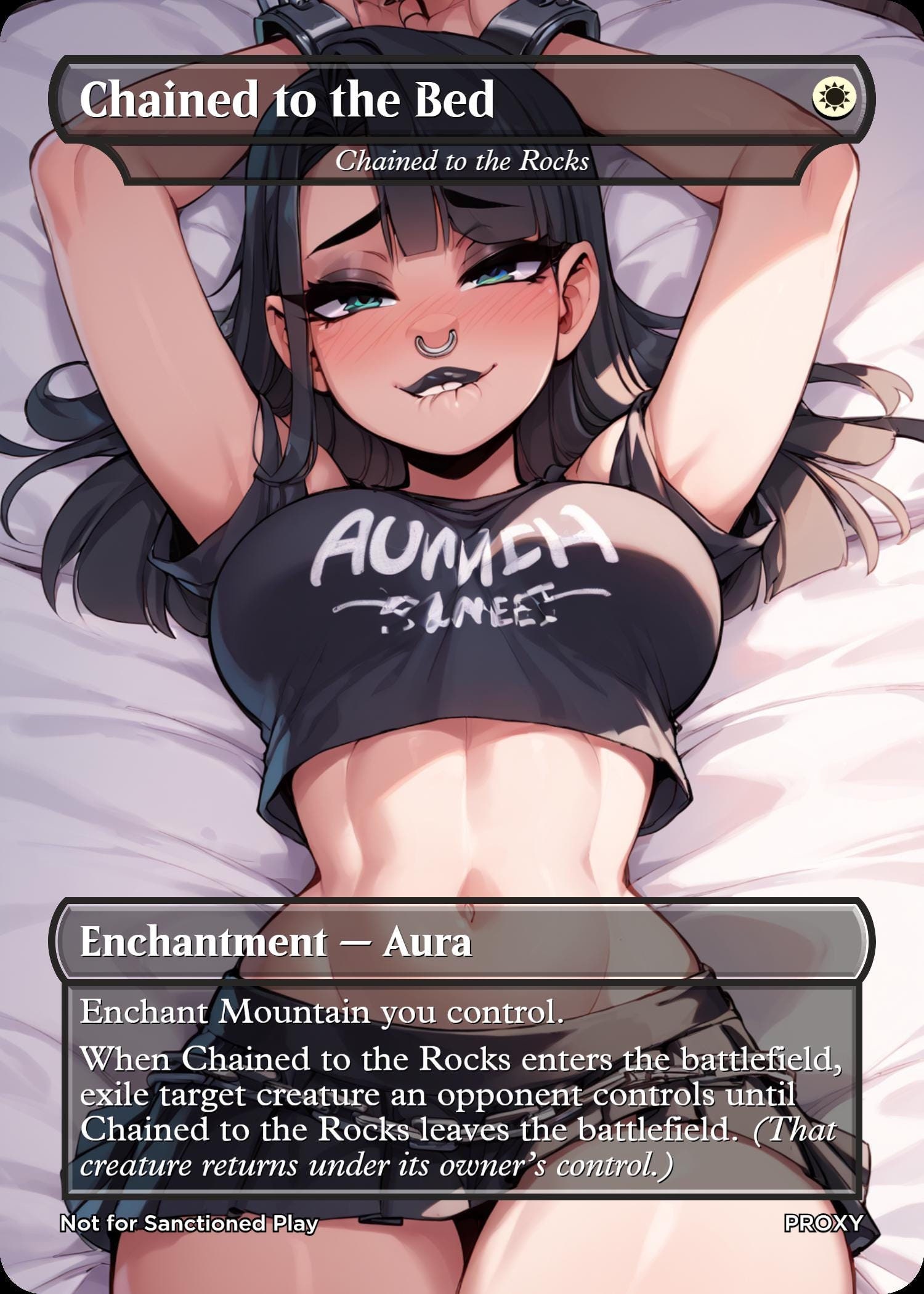 Chained to the Bed (Chained to the Rocks) Enchantment Aura - MTG PROXY Anime Waifu - Mature Content