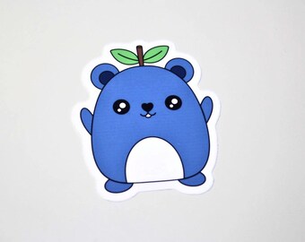 Blueberry Bear Sticker - Cartoon Bear Vinyl Decal - Kawaii Fruit Animal