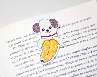 Banana Dog Bookmark, Kawaii Dog Page Marker, Gift for Kids, Teens, Dog Lovers, Cute Bookmark for Readers, Book Lover Gift, Foodie Bookmark