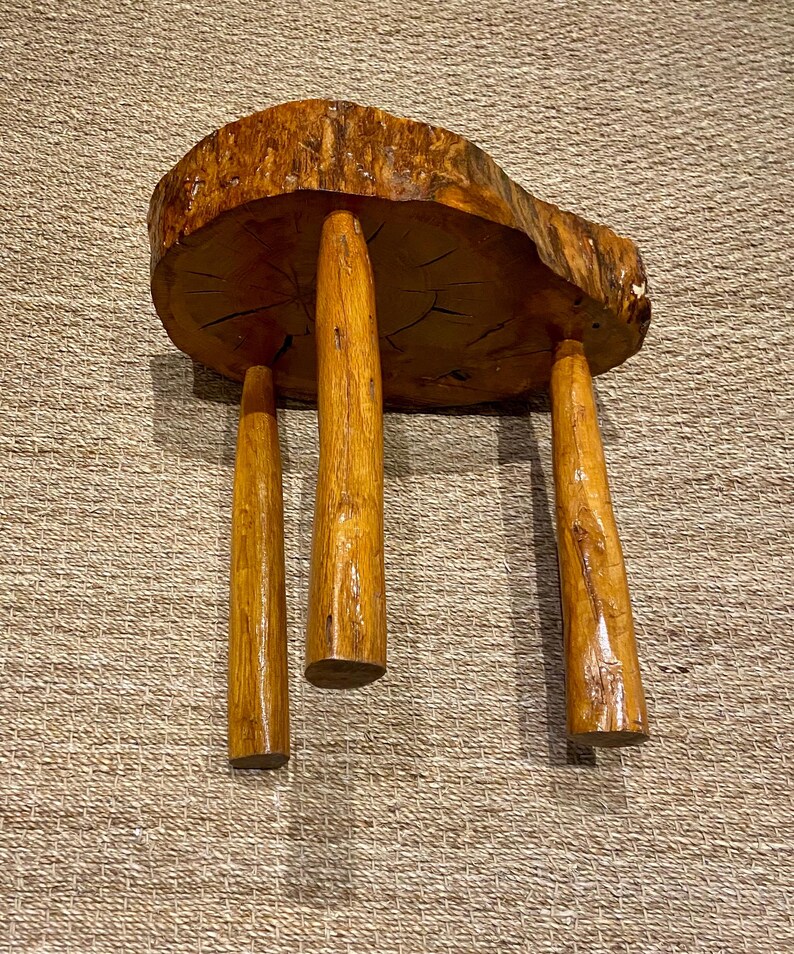 Pair of French Brutalist Solid Wood Stools / Sculptural Side Tables ...