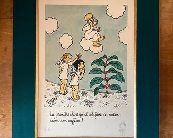 Vintage Jean Effel litografi signerad HC – Adam & Eva fransk konst – Arches-papper – illustration från 1960-talet