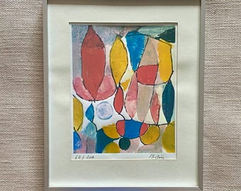 Litografia firmata da Gustav Bolin – Arte astratta scandinava – Edizione limitata 62/200 – Stampa modernista vintage incorniciata