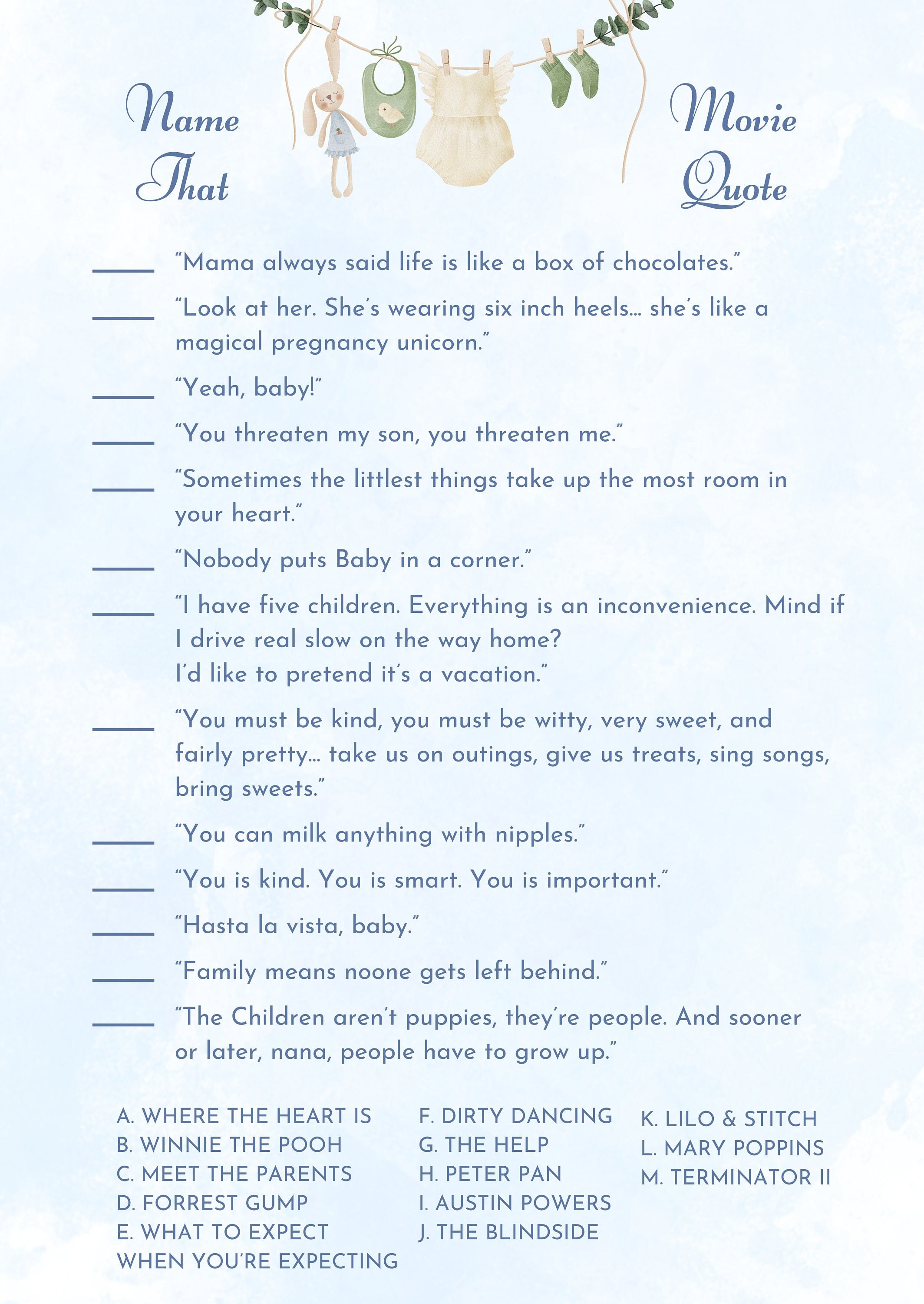 Name That Movie Quote - Baby Shower Game (\, image size:2128x3000