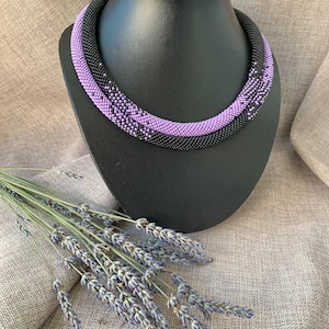 Black & Lavender Glass Bead Necklace Set: Handmade Statement Jewelry