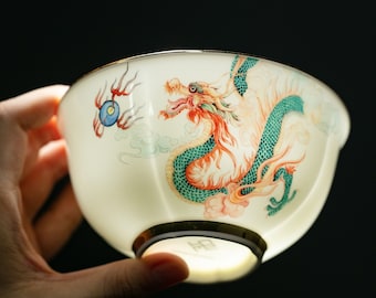 Dragon and Phoenix Prosperity: Juego de tazones de seis piezas / Juego de tazones de dos piezas, tazones de sopa, tazones hechos a mano, colección de vajilla elegante