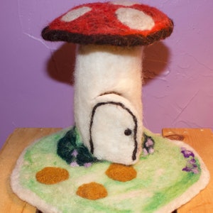 Needle Felted Mushroom House - Toy or Decoration - Waldorf-Inspired Toadstool House