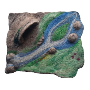 Felted Nature Playscape - Wool Play Mat with River and Cave - Waldorf-Inspired Playscape