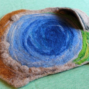 Needle Felted Playscape - Wool Play Mat - Waldorf-Inspired Playscape with Lake and Cave