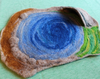 Needle Felted Playscape - Wool Play Mat - Waldorf-Inspired Playscape with Lake and Cave