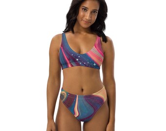 Recycled High-Waist Bikini, Ethical Fashion Two-Piece Swimsuit, Ocean-Friendly Swimwear, Eco-Conscious Gift for Her